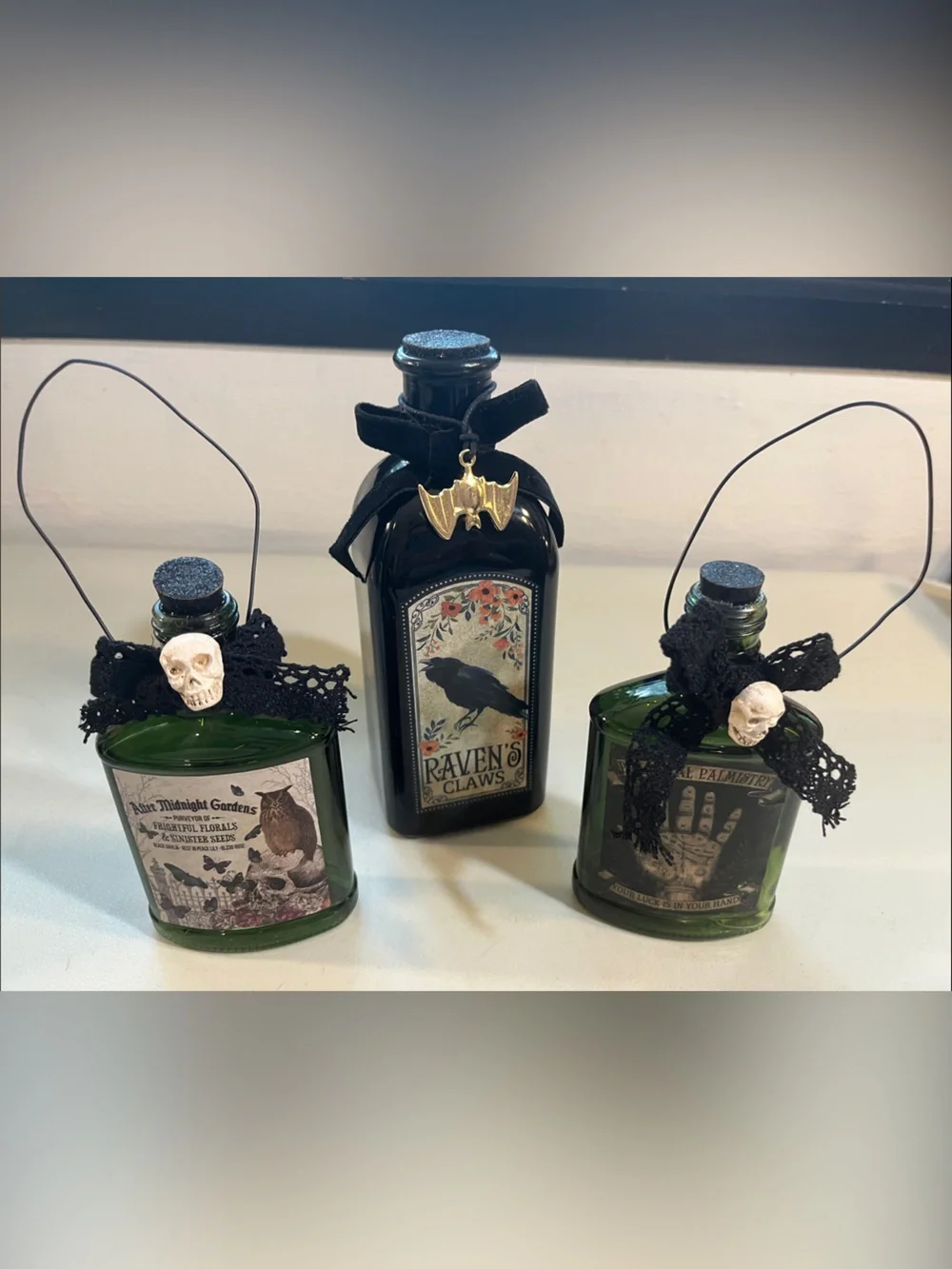 Raven's Claws Black & Green Decorative Apothecary Bottles - Gothic Home Accent